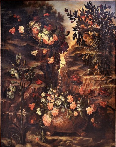 Grande Nature Morte de fleurs - Gaspare Lopez (1667-1732) - Tableaux et dessins Style Louis XIII